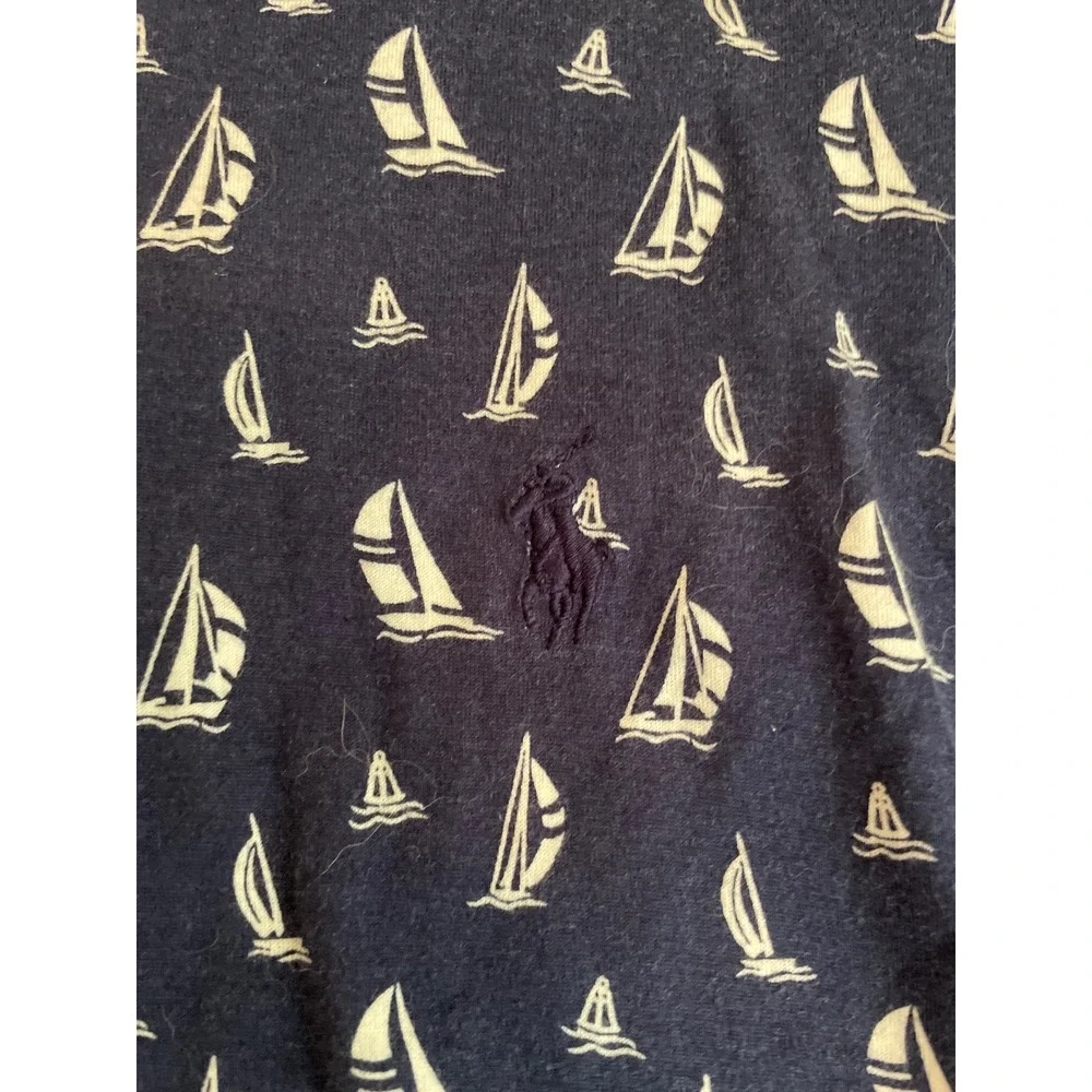 Polo Ralph Lauren Men's Polo Shirt XL Navy Blue Sailboat AOP Print Short Sleeve
